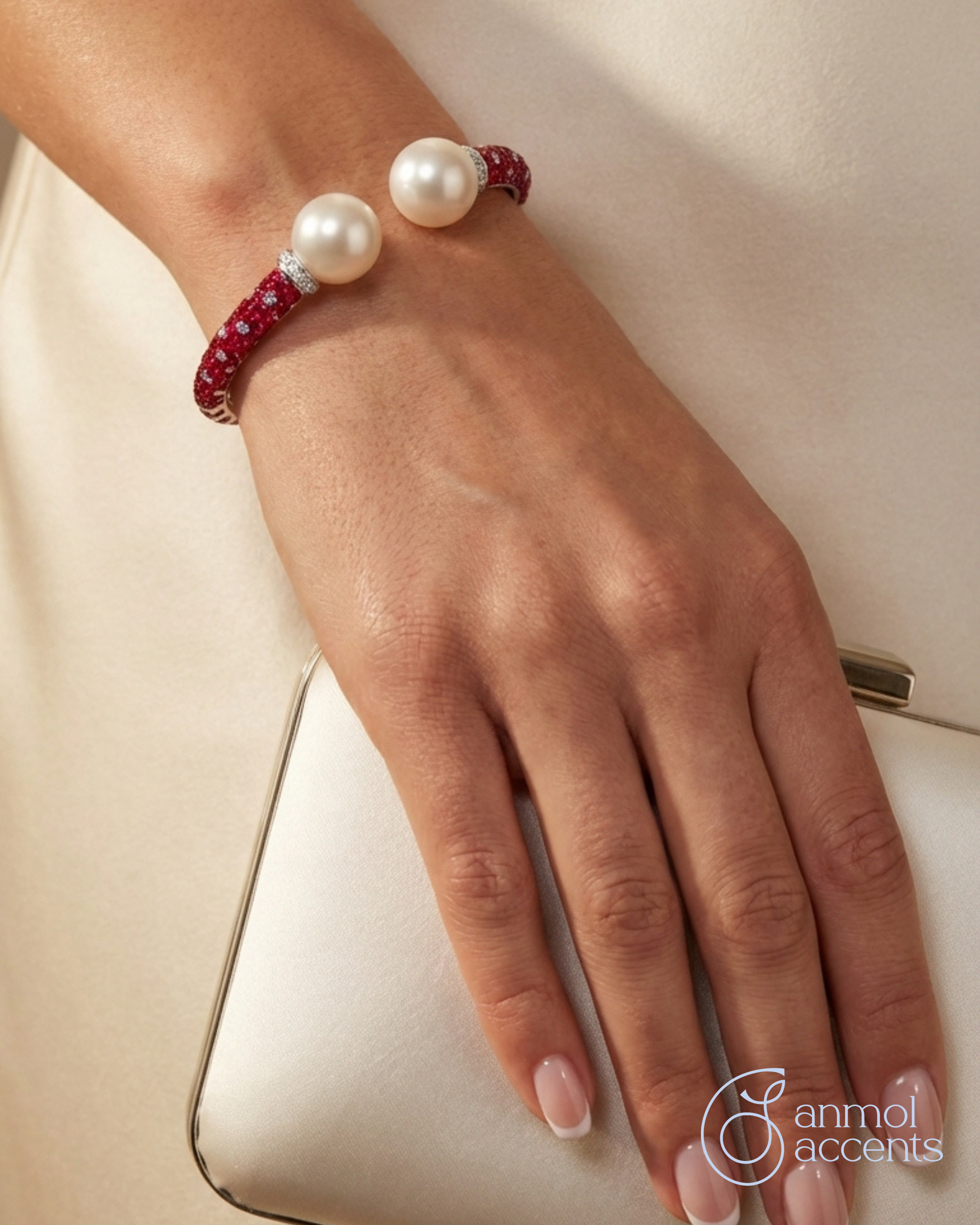 Regal Pearl Halo Cuff Bracelet