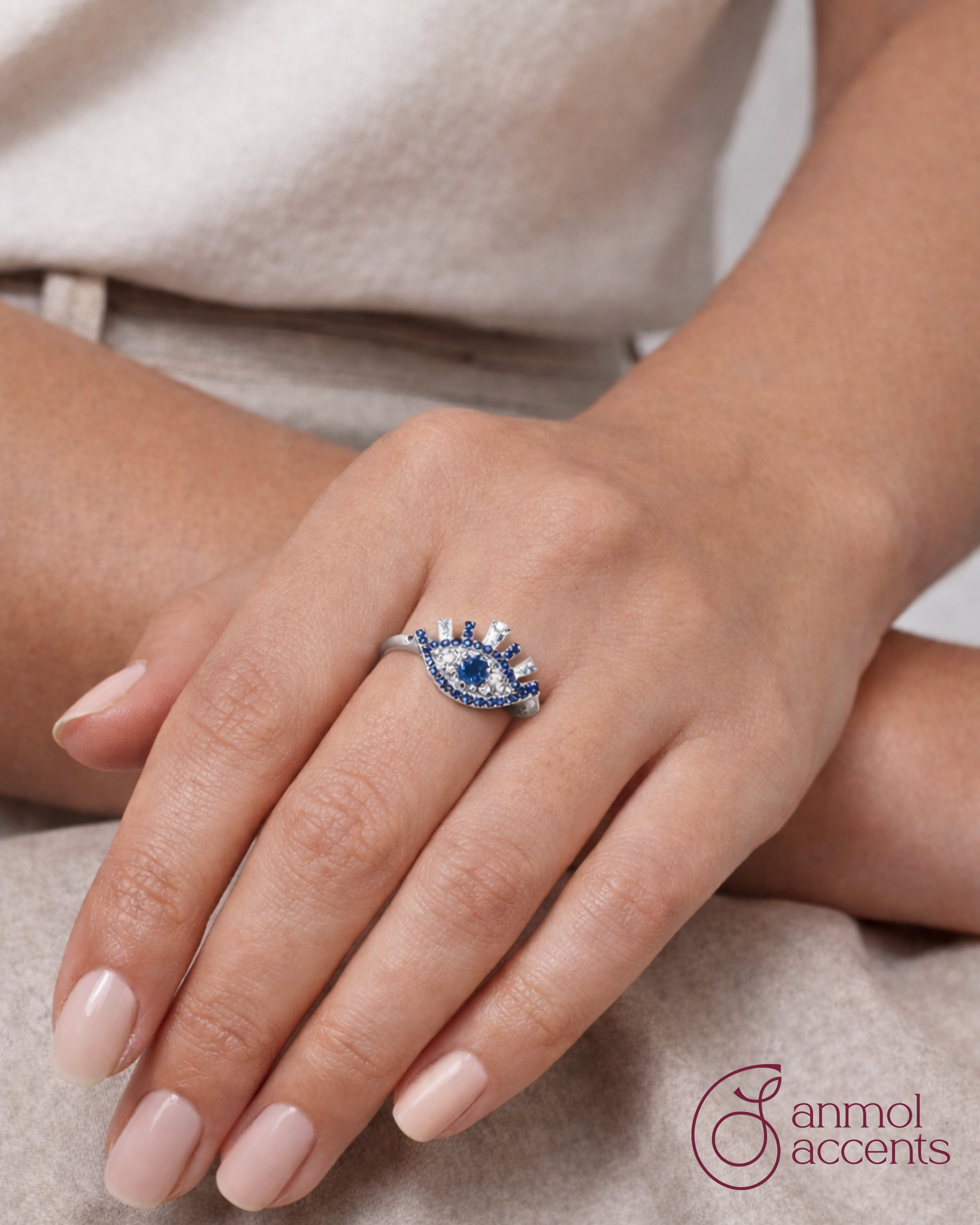 Blue Crescent Natural Diamond Ring