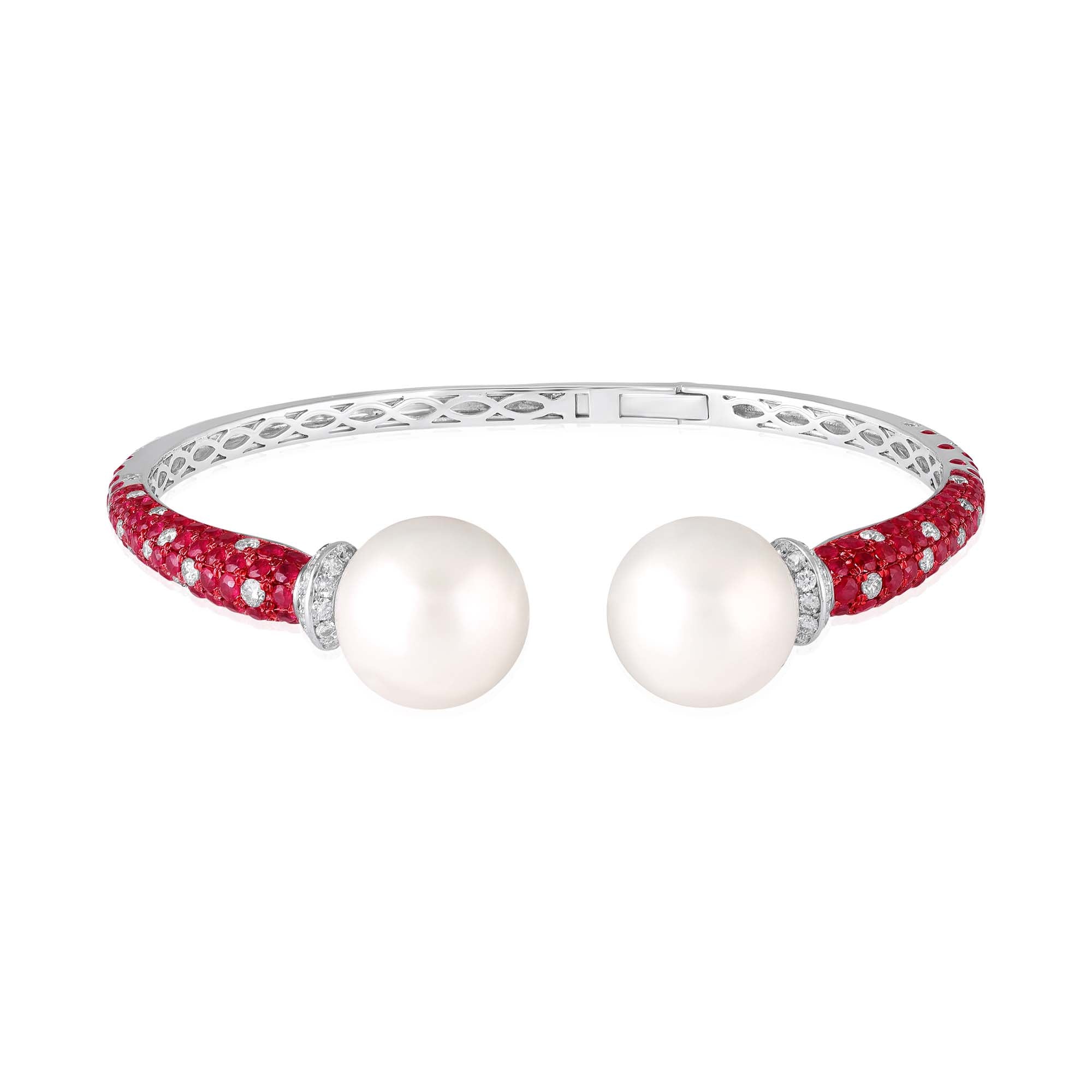 Regal Pearl Halo Cuff Bracelet