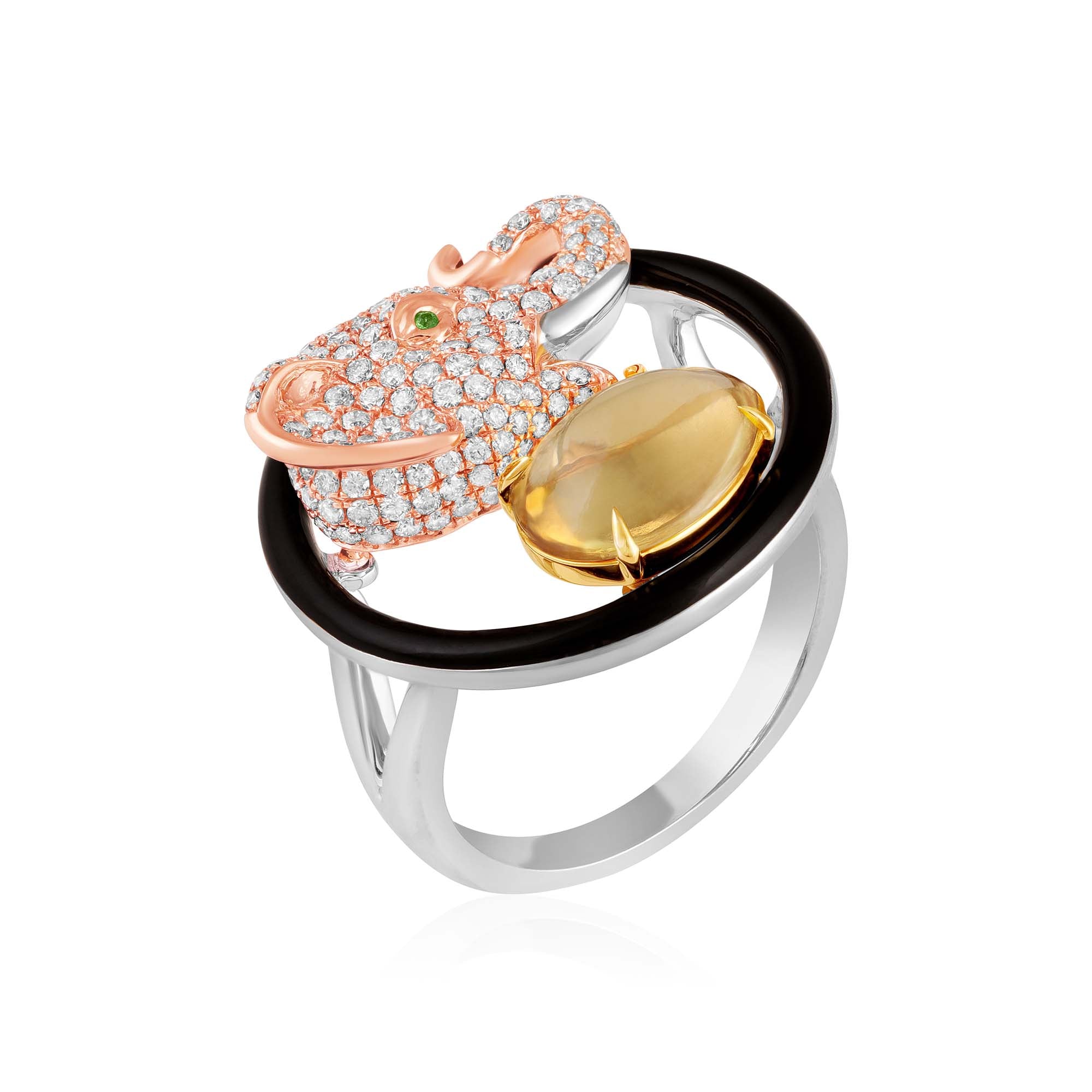 Citrine Elephant Unisex Ring