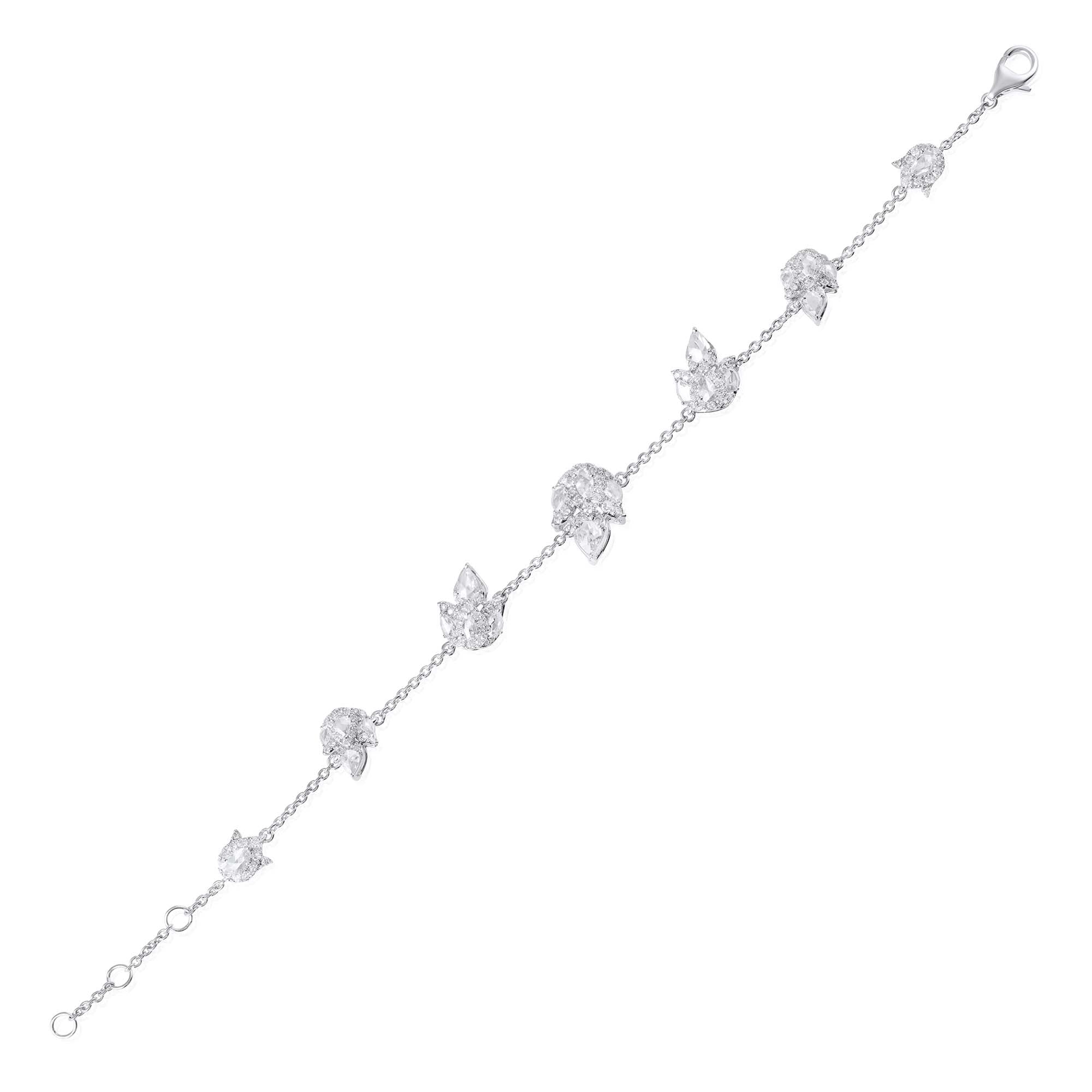 Blooming Chain Natural Diamond Bracelet - White Gold