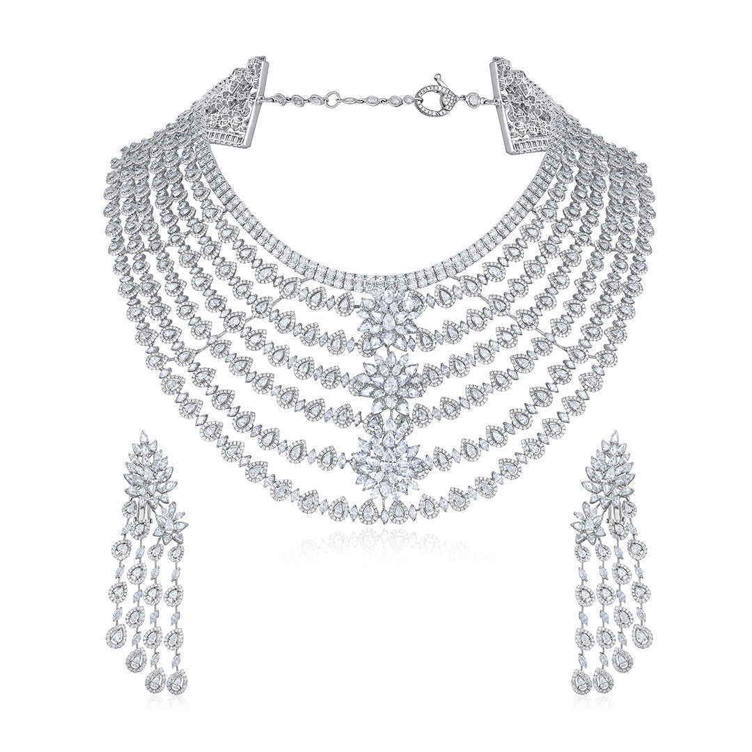 Diamond Riveria Cascade Necklace Set