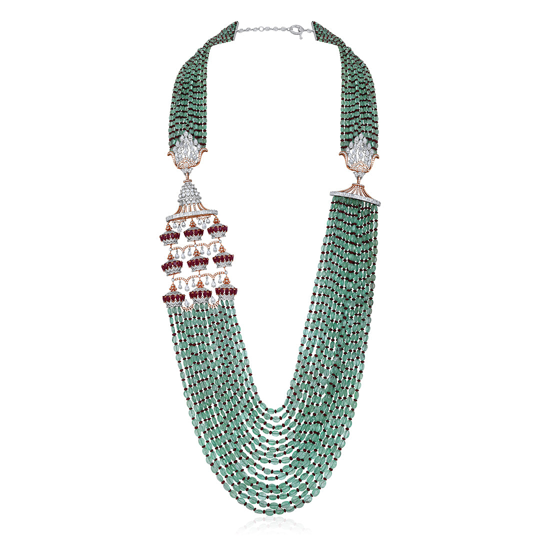 Emerald Multi-Layer Ruby Drops Necklace