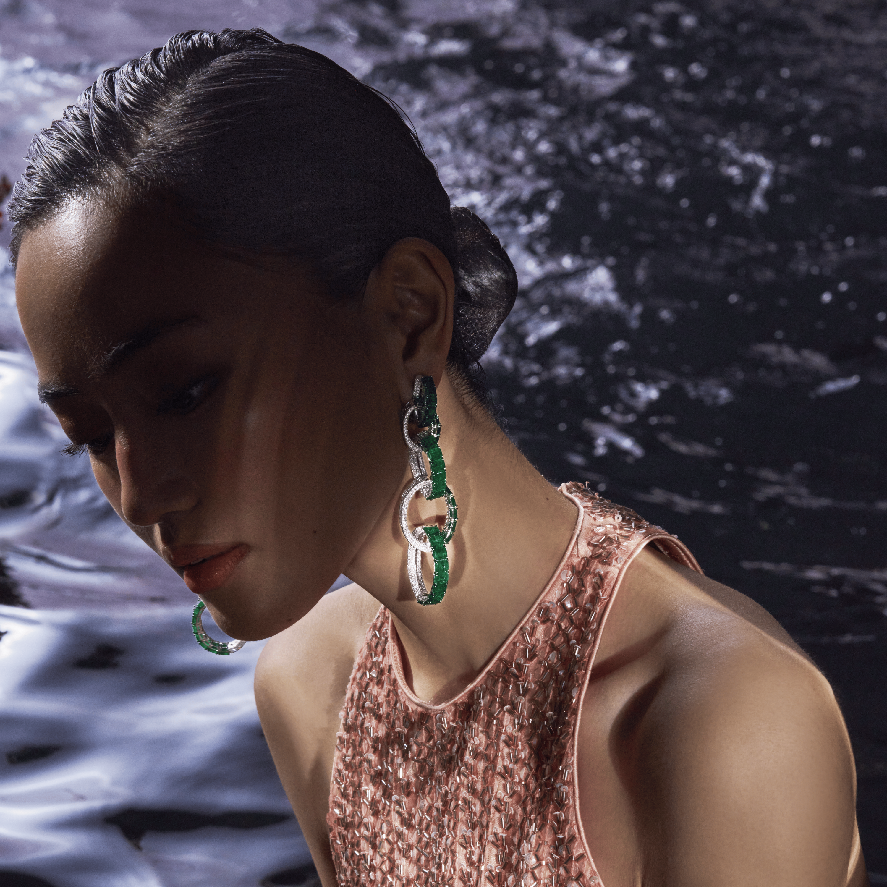 Emerald Geometric Dangling Earrings