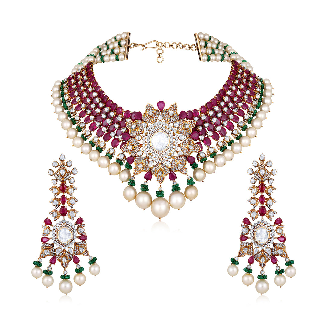 Floral Etheria Ruby Necklace Set