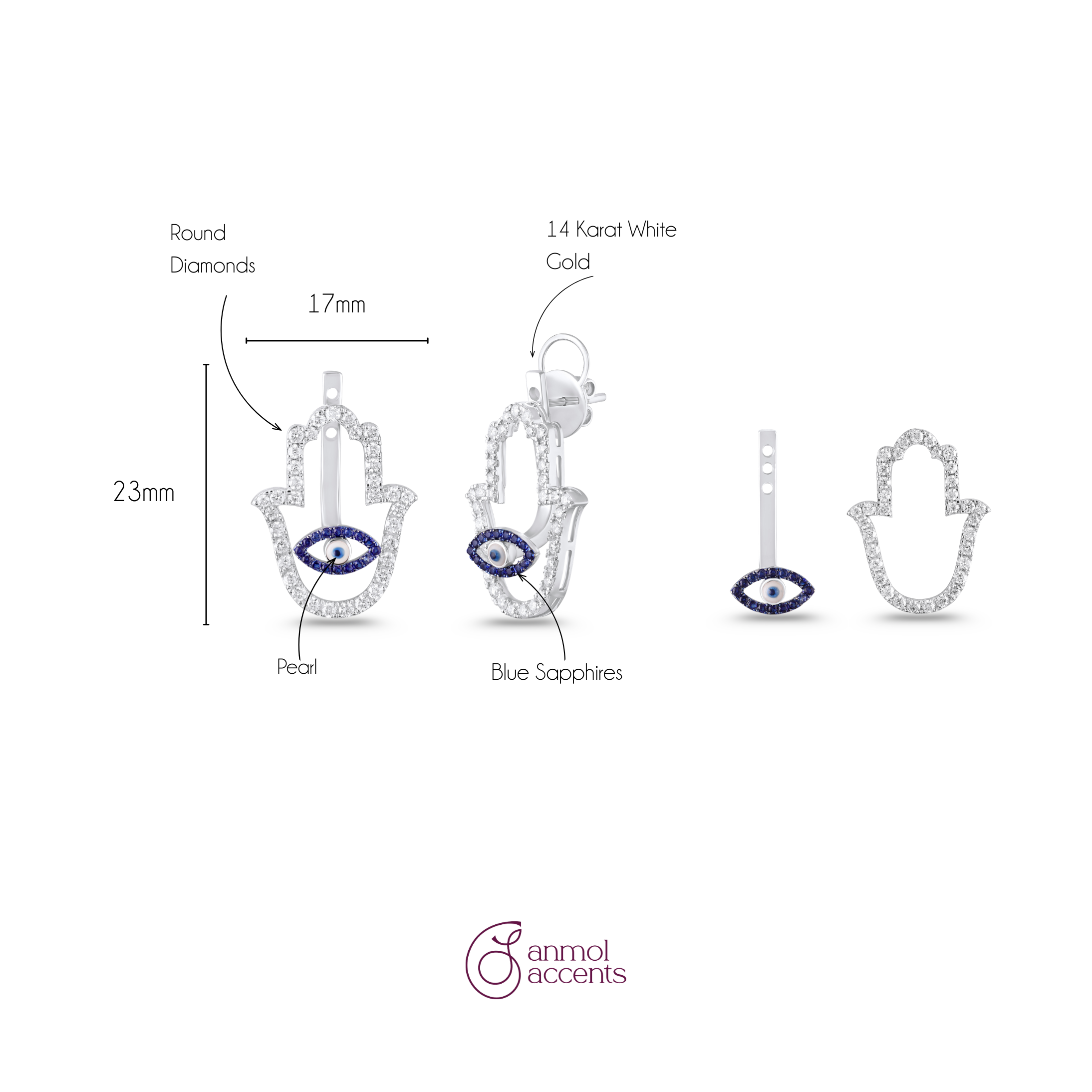 Hamsa Natural Diamond Detachable Drops