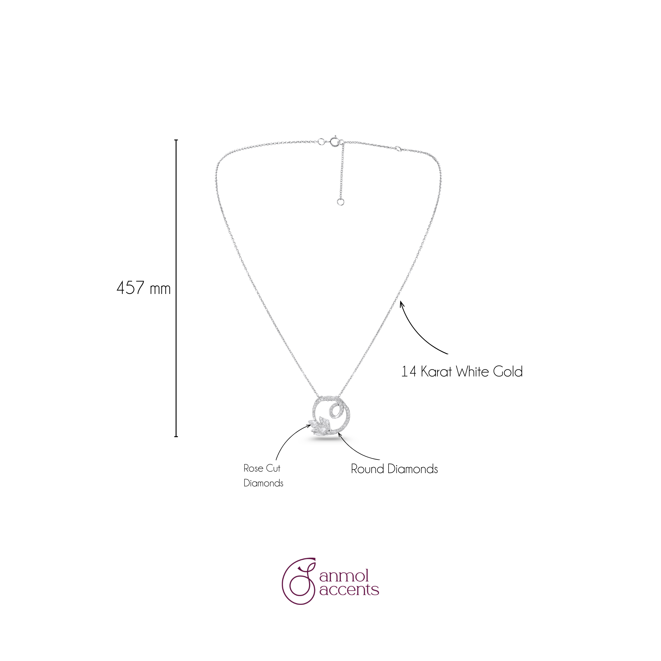 Bloomed Swirl Natural Diamond Pendant Chain