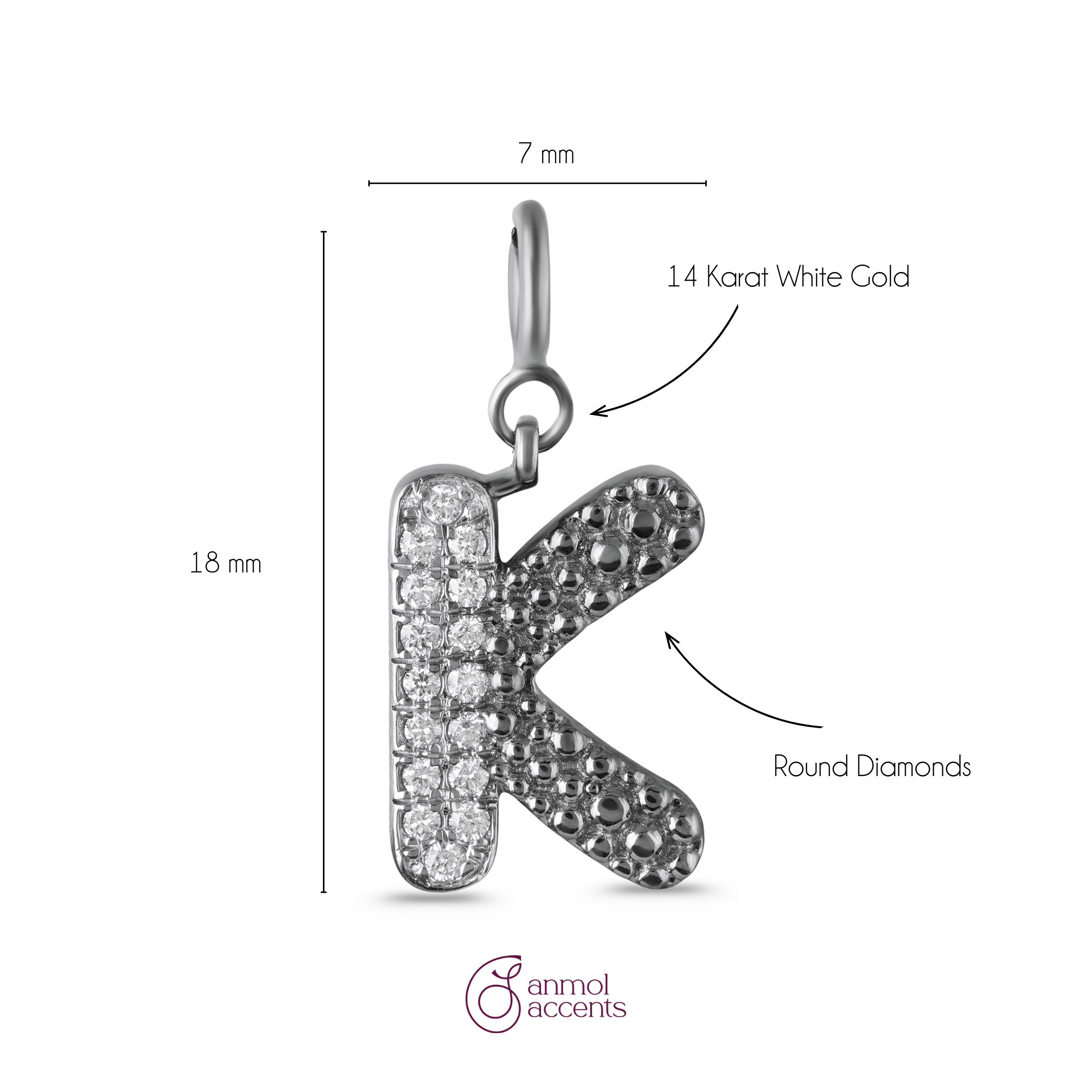 Arctic 'K' Brilliance Initial Charm Pendant