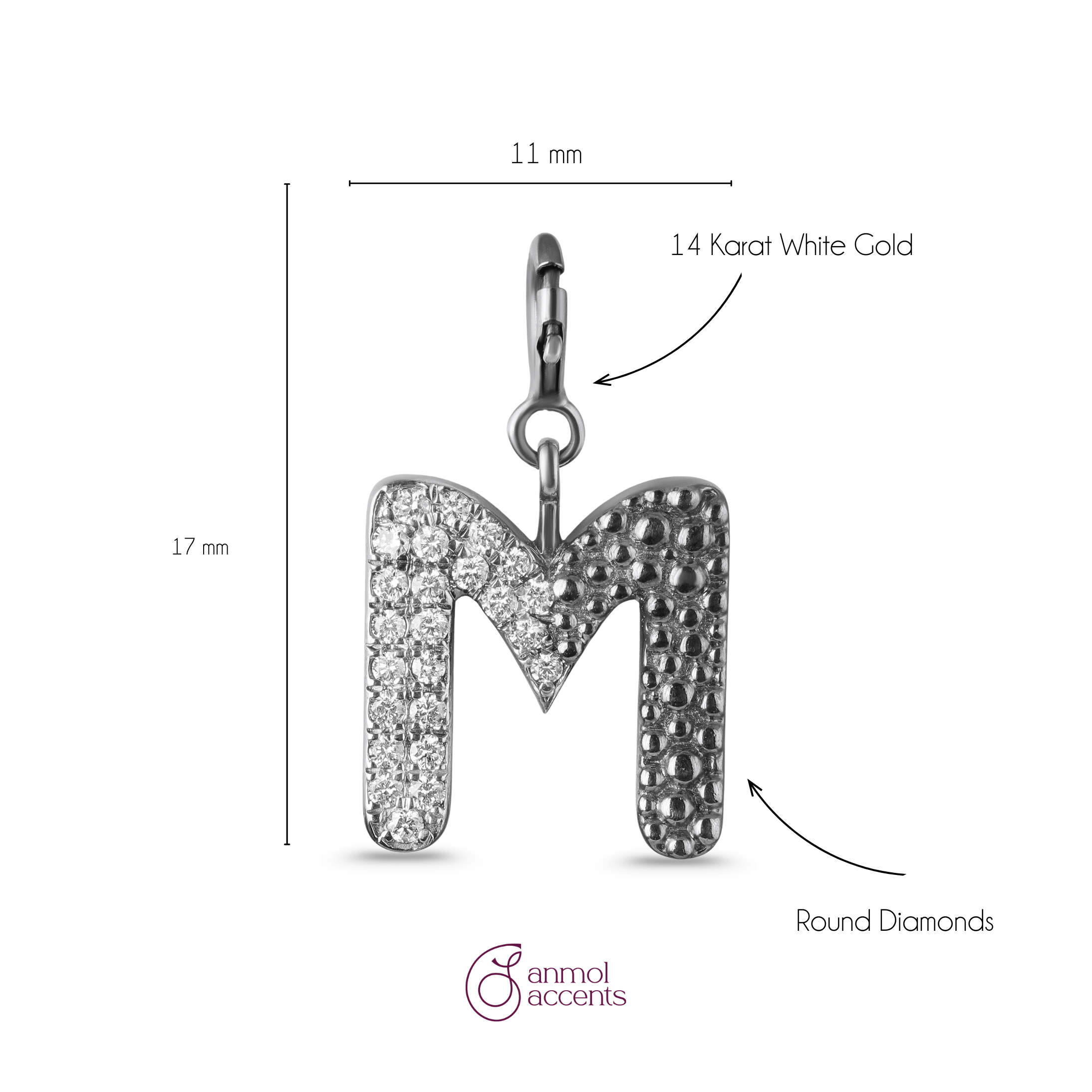 Arctic 'M' Brilliance Initial Charm Pendant