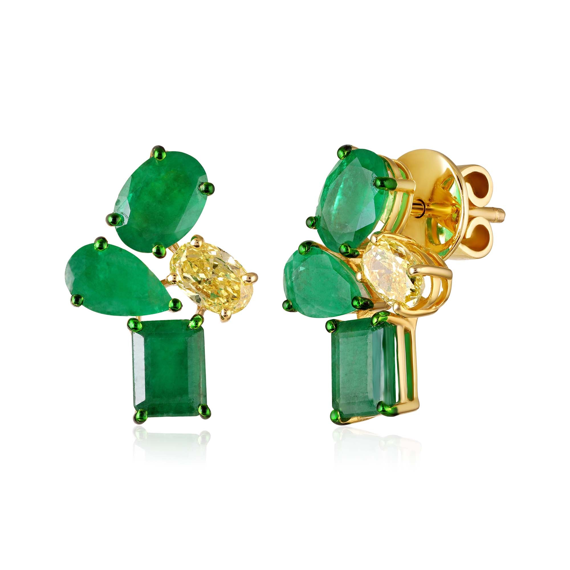 Yellow Diamond Emerald Studs