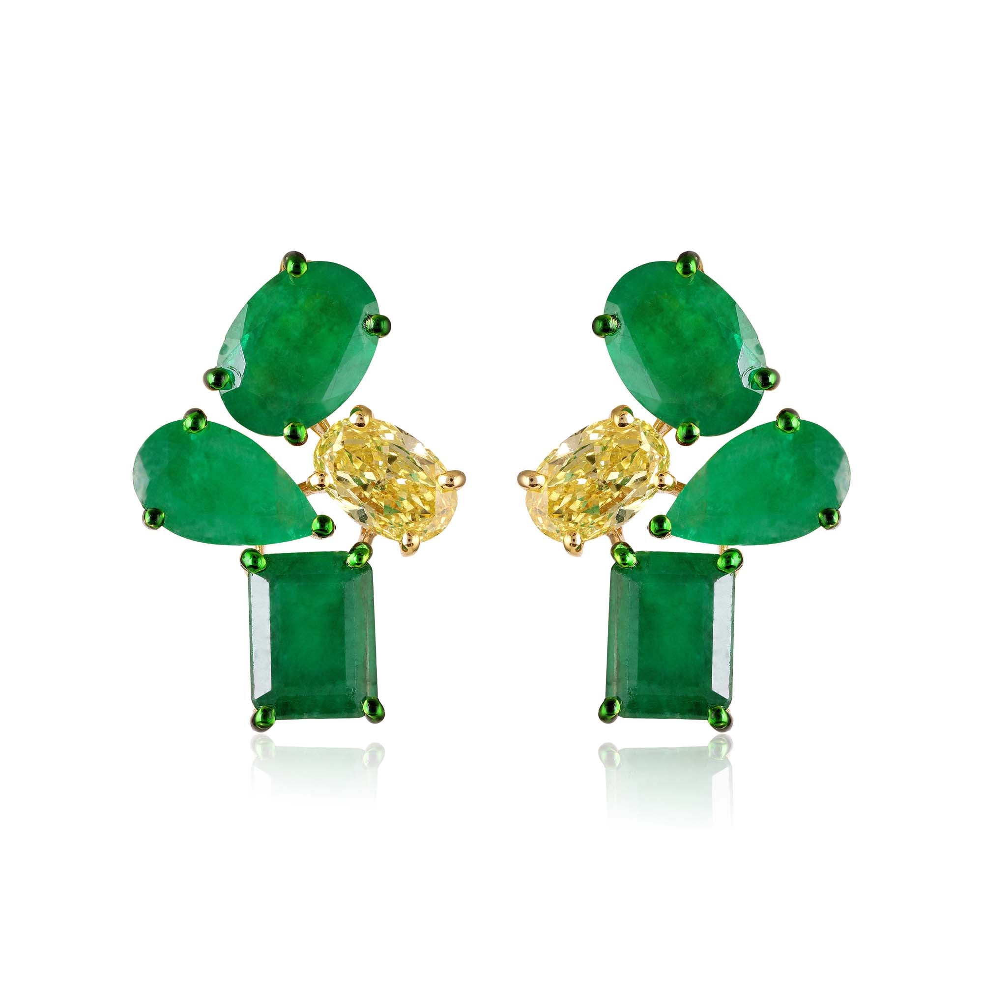 Yellow Diamond Emerald Studs