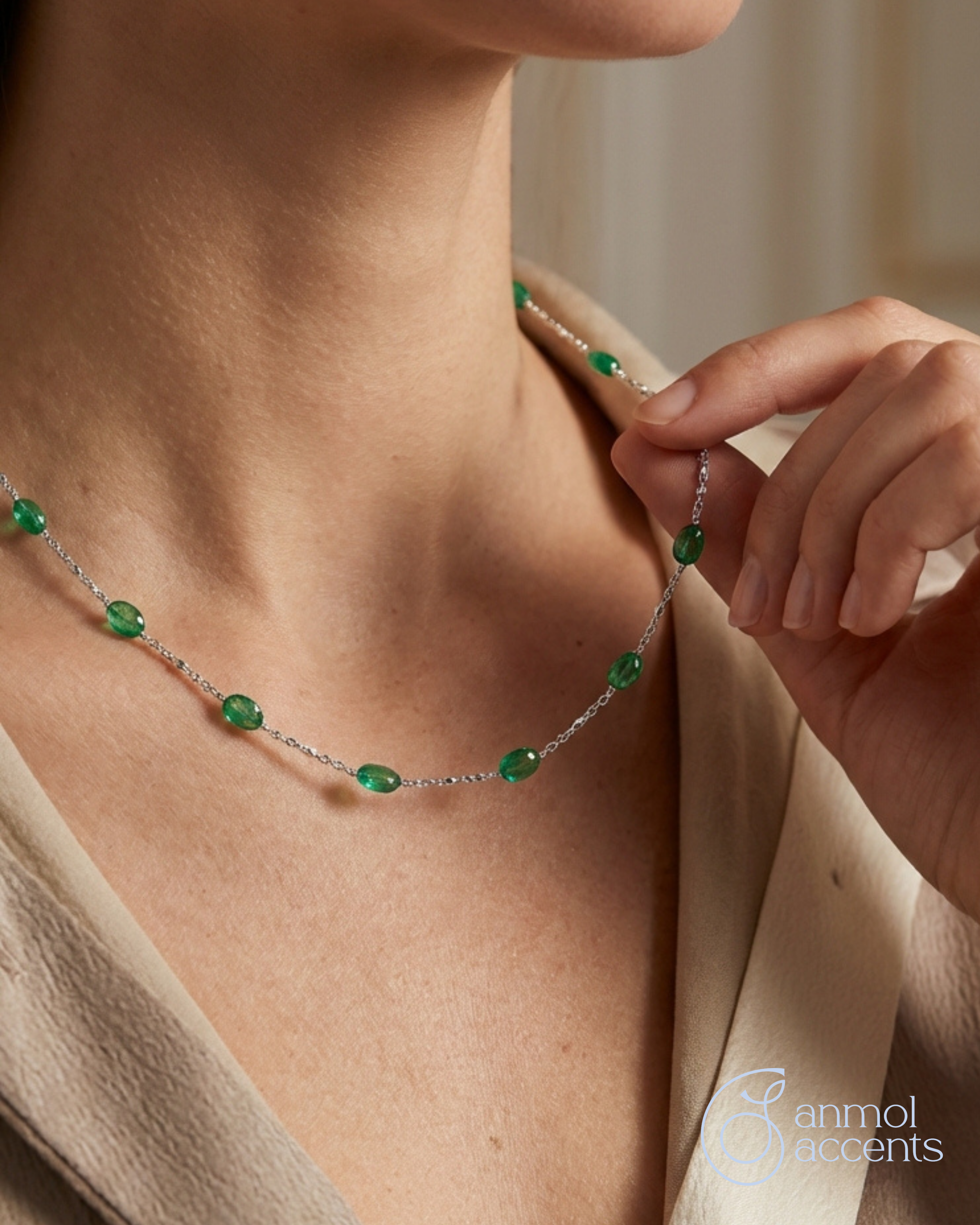 Verdant Rosecut Diamond Emerald Chain