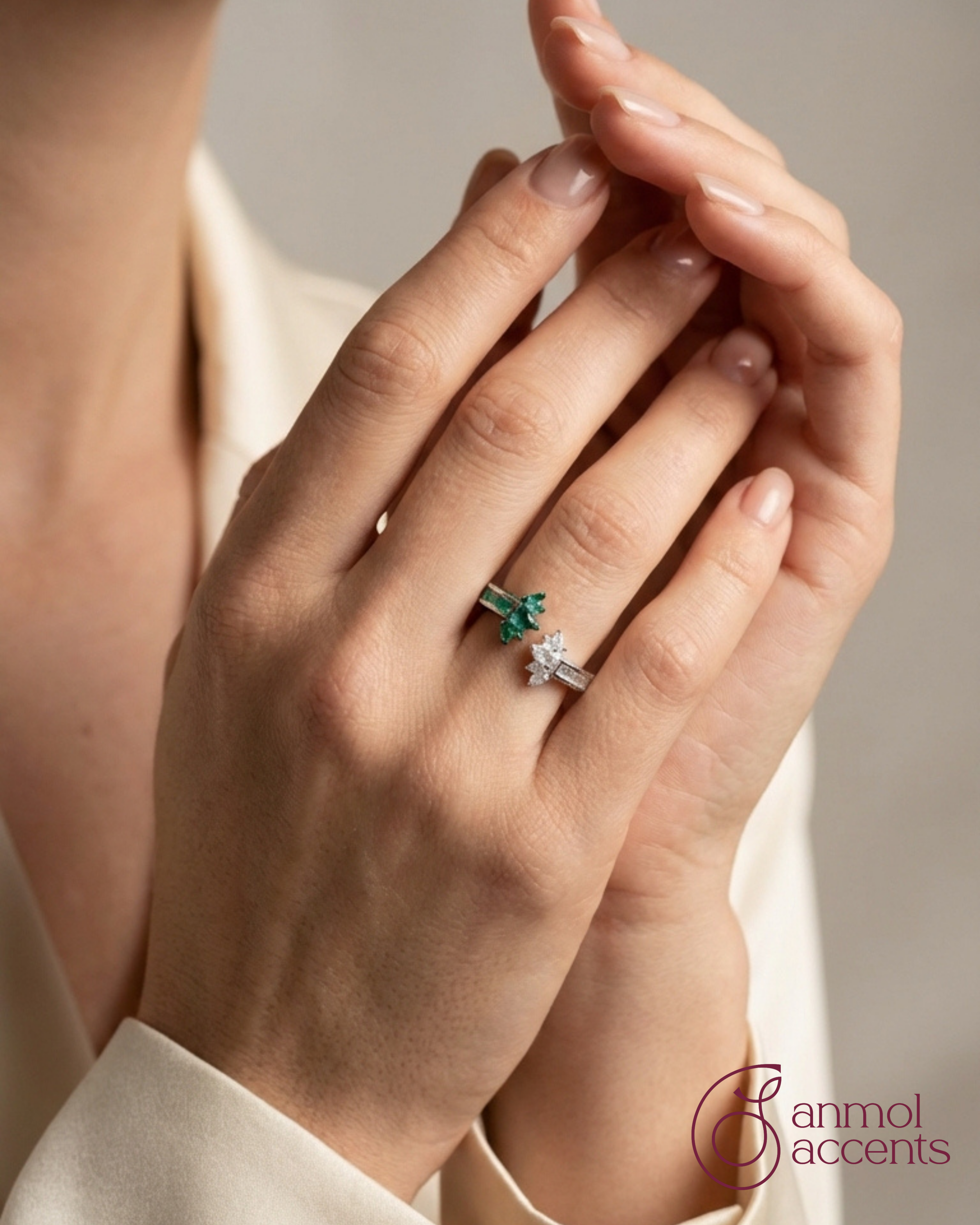 U & Me Duo Emerald-Diamond Ring
