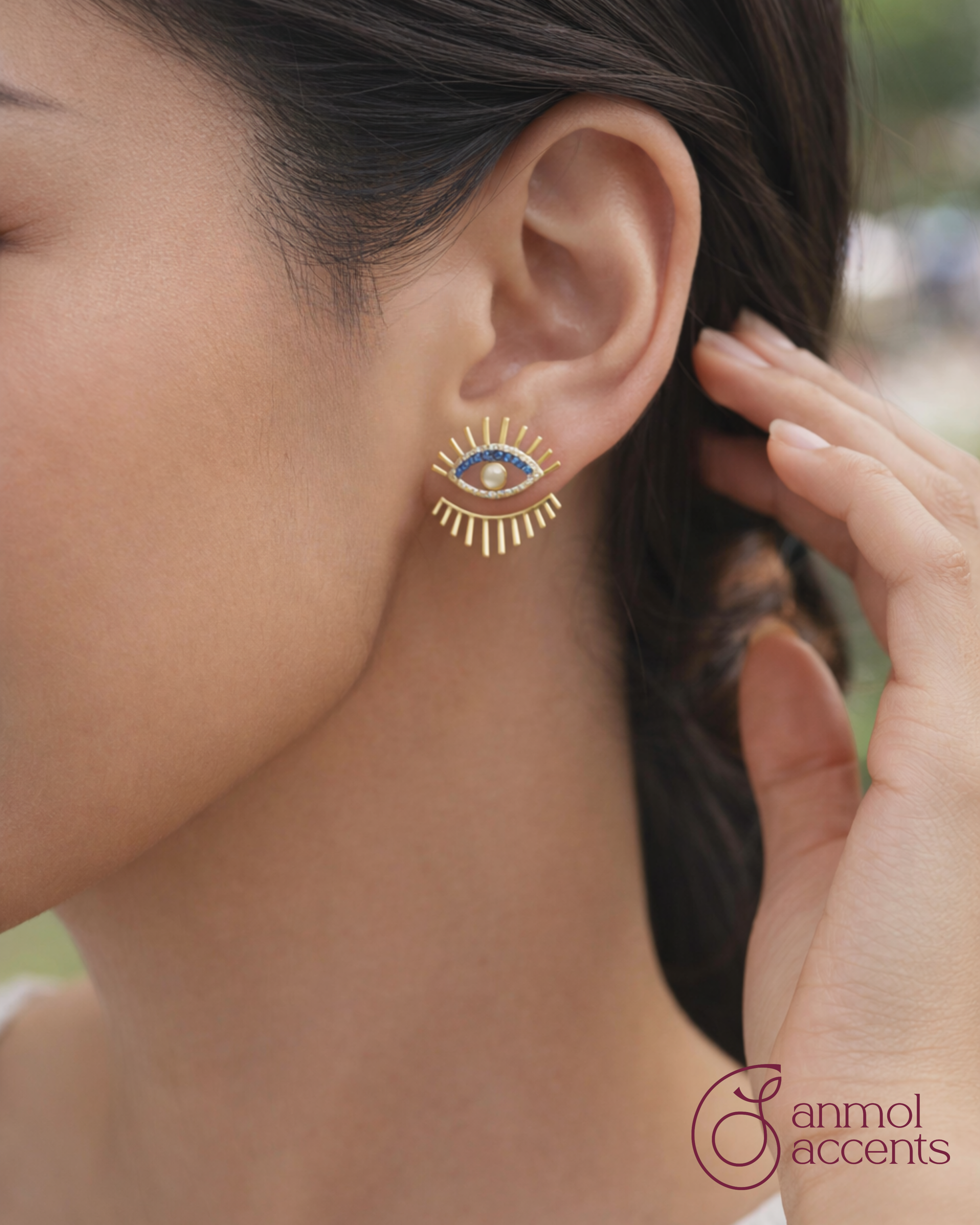 Evil Eye Yellow gold Front-Back Studs