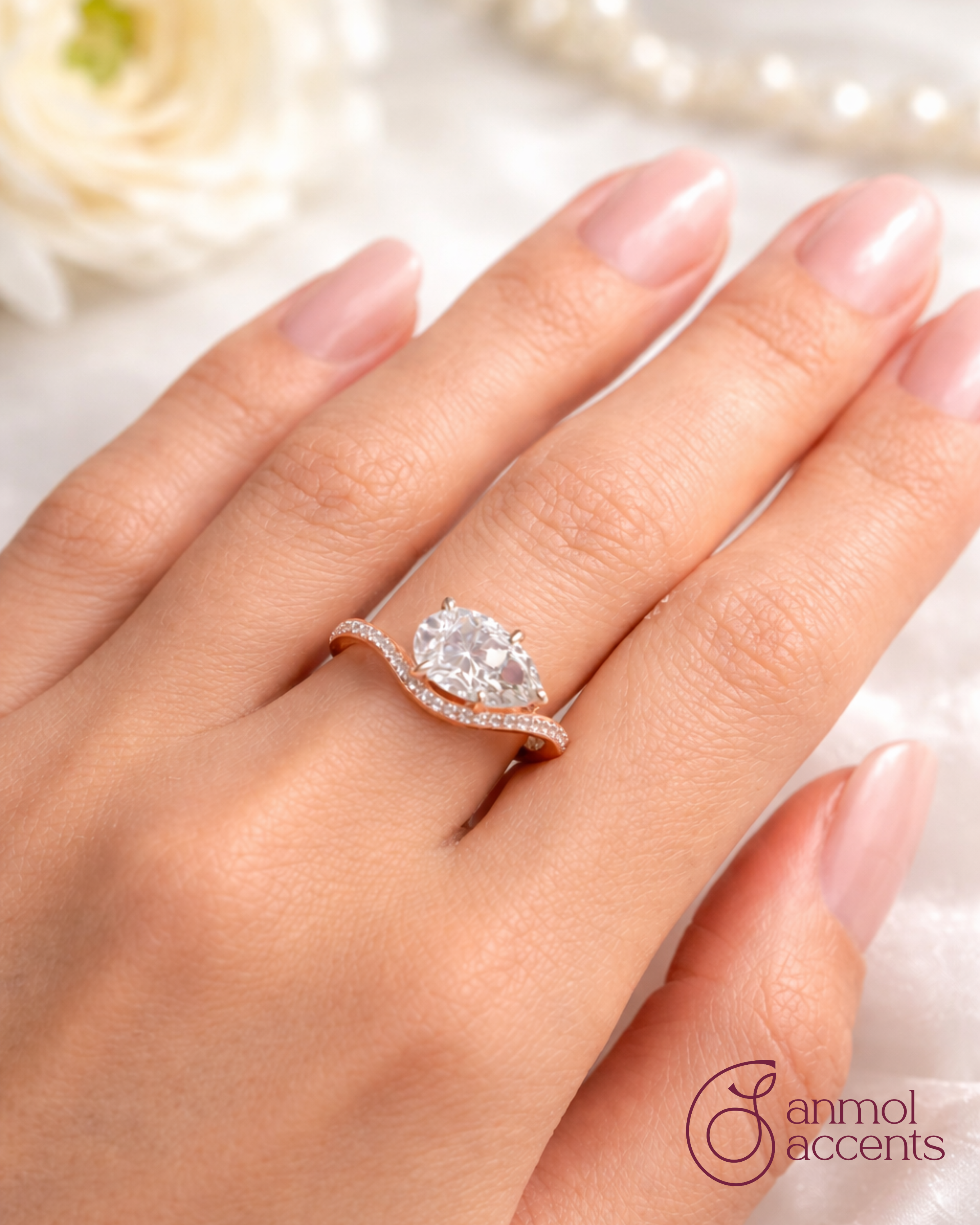 Pear Swing Accent Diamond Ring