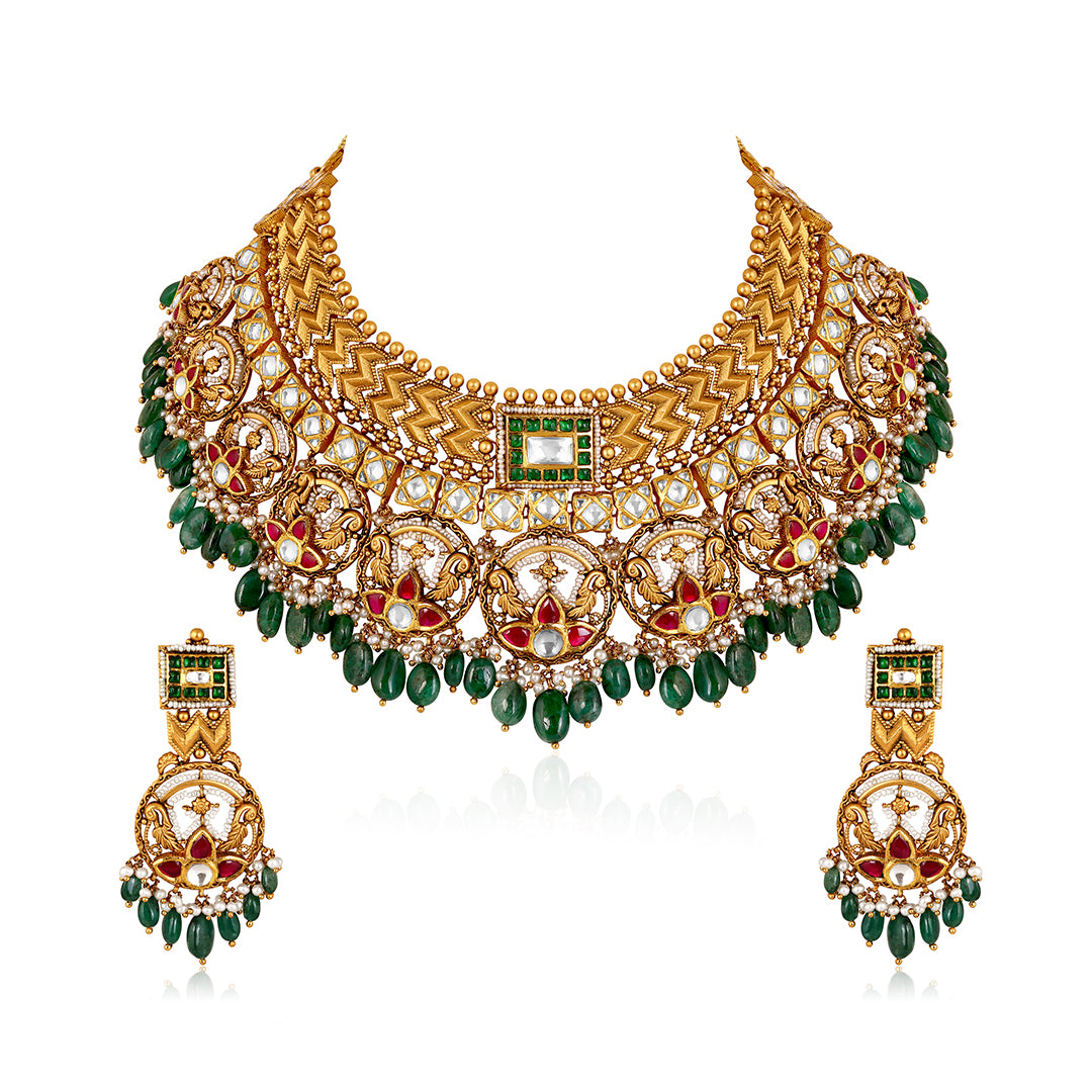 Bridal Emerald Vine Collar Necklace Set