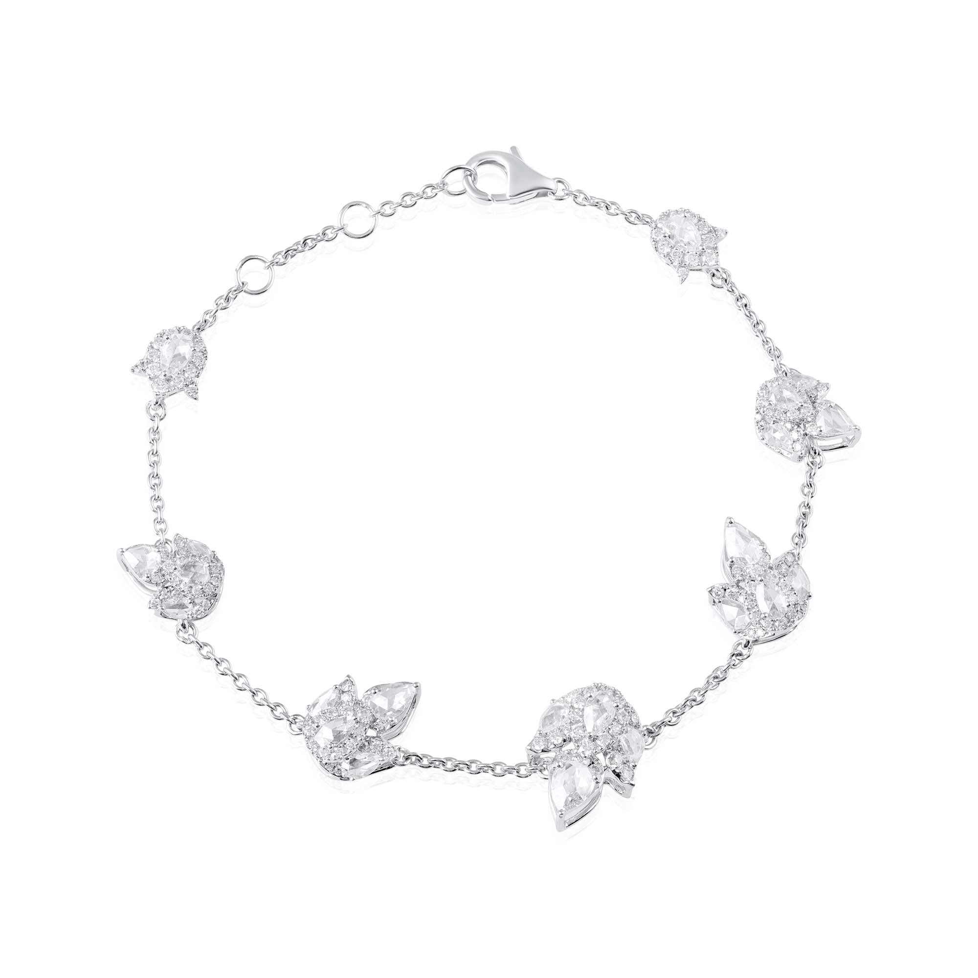 Blooming Chain Natural Diamond Bracelet - White Gold