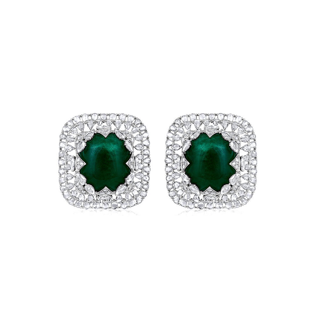 Deep-Green Emerald Halo Studs