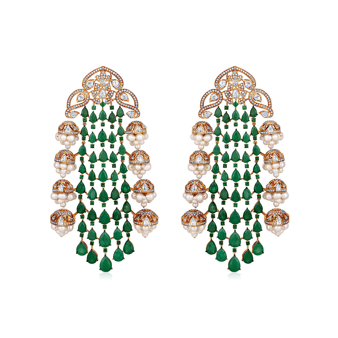 Emerald Beaded Chandelier Earrings