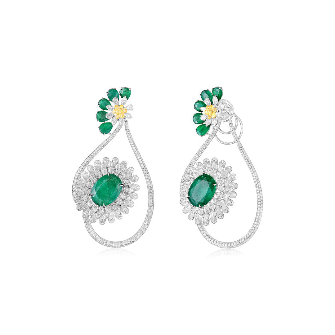 Emerald Floral Drop Earrings