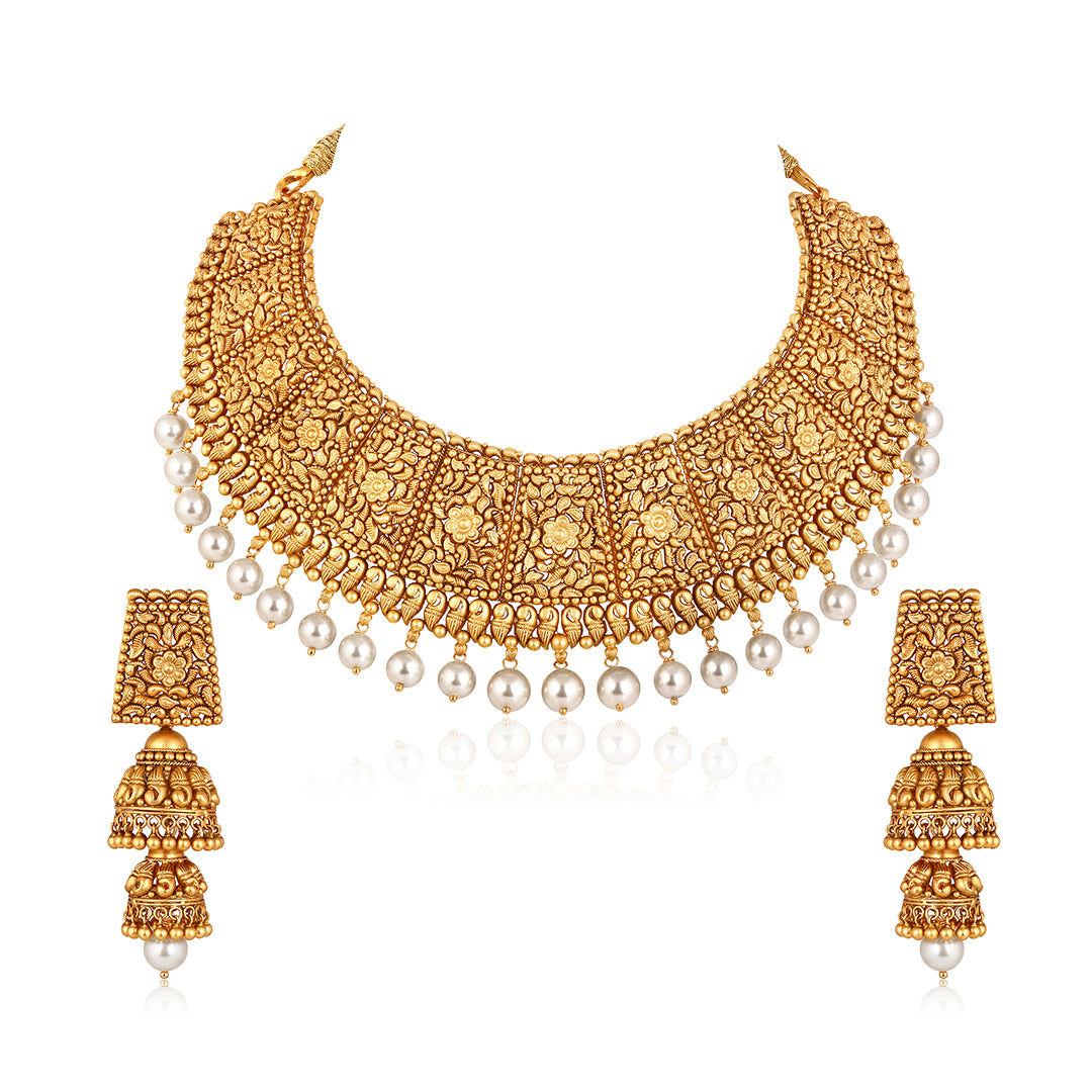 Gold Repoussé Pearl Set