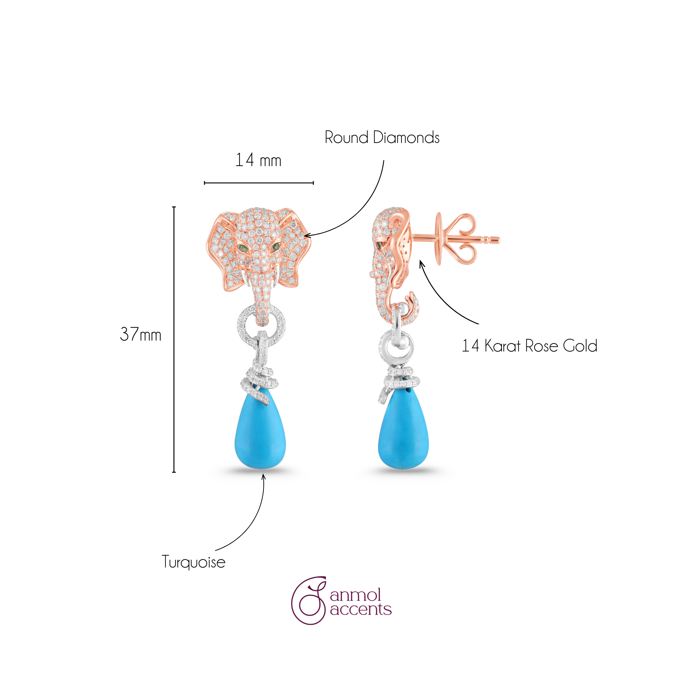 Turquoise Elephant Dangle Earrings