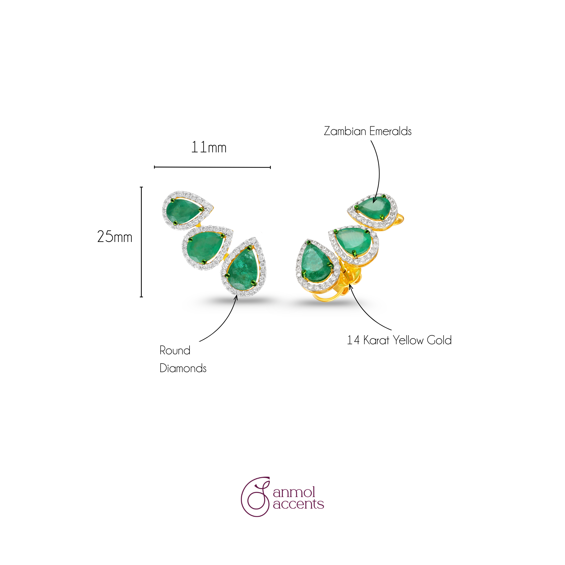 Emerald Trinity Studs