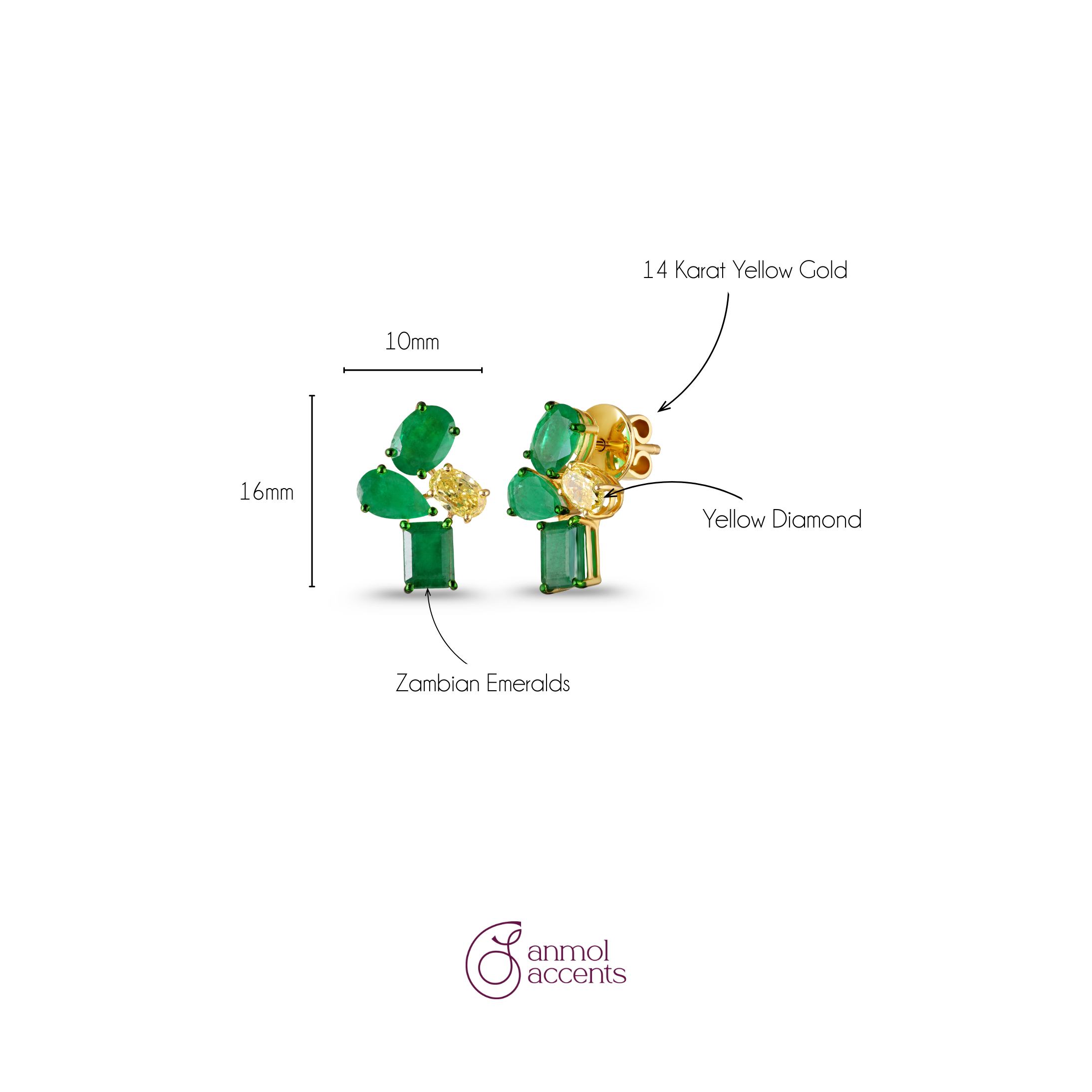 Yellow Diamond Emerald Studs