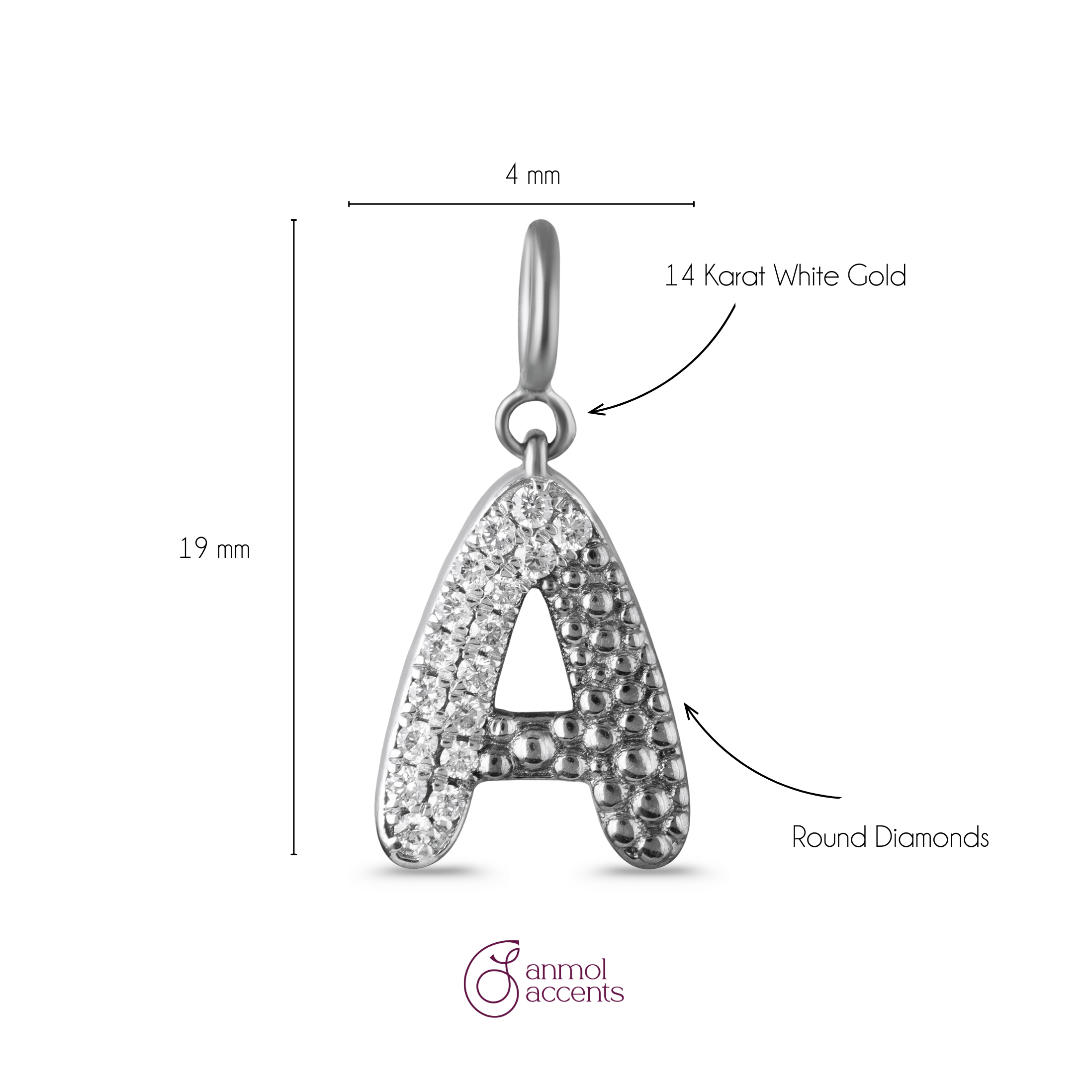 Arctic 'A' Brilliance Initial Charm Pendant