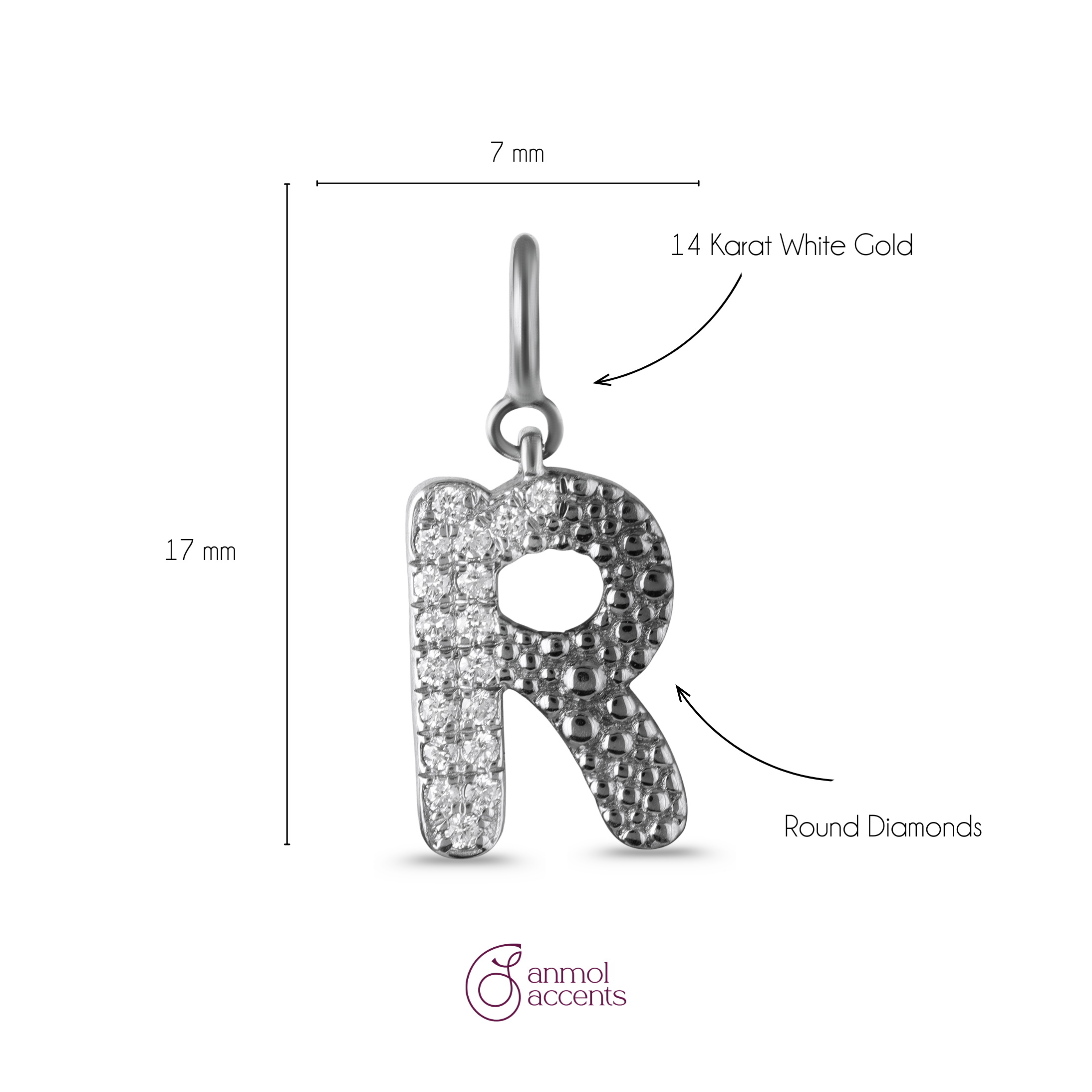 Arctic 'R' Brilliance Initial Charm Pendant