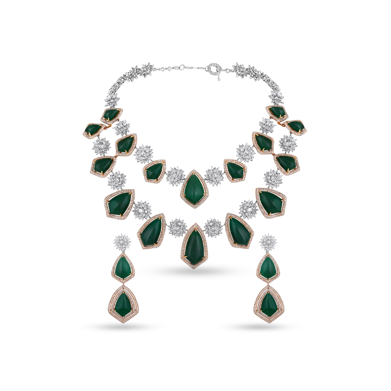 Diamond Emerald Necklace Set
